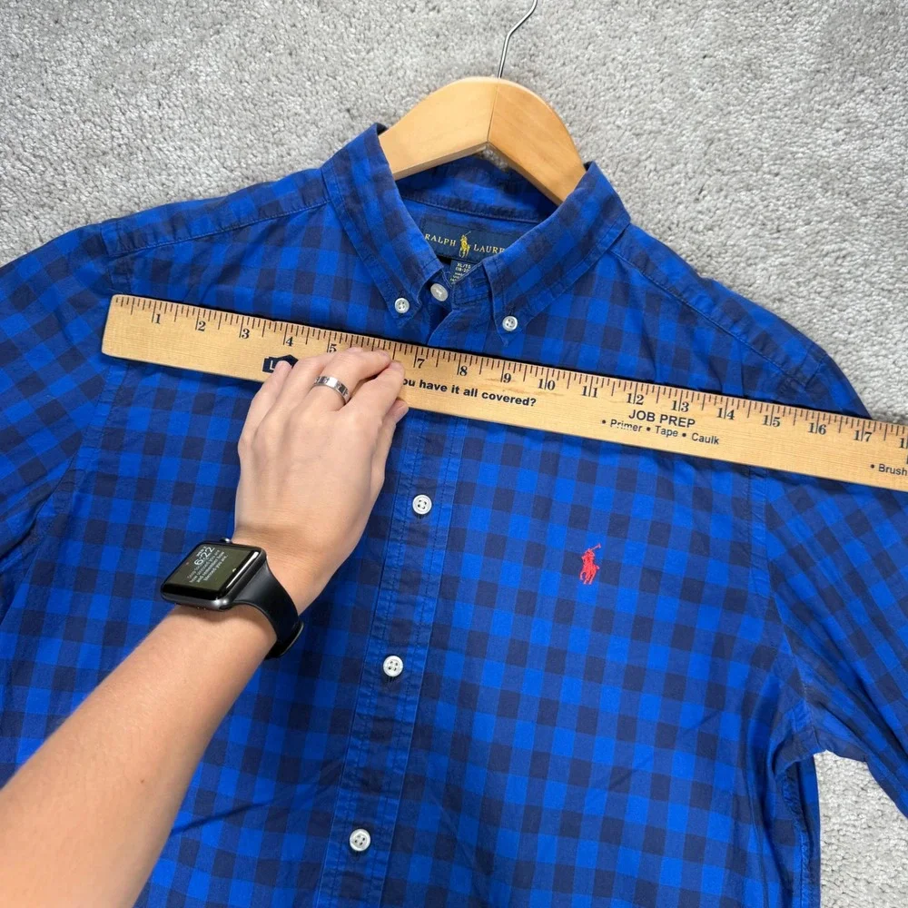 Ralph Lauren Boys XL 18-20 Blue Gingham Plaid Button Down Shirt Long Sleeve